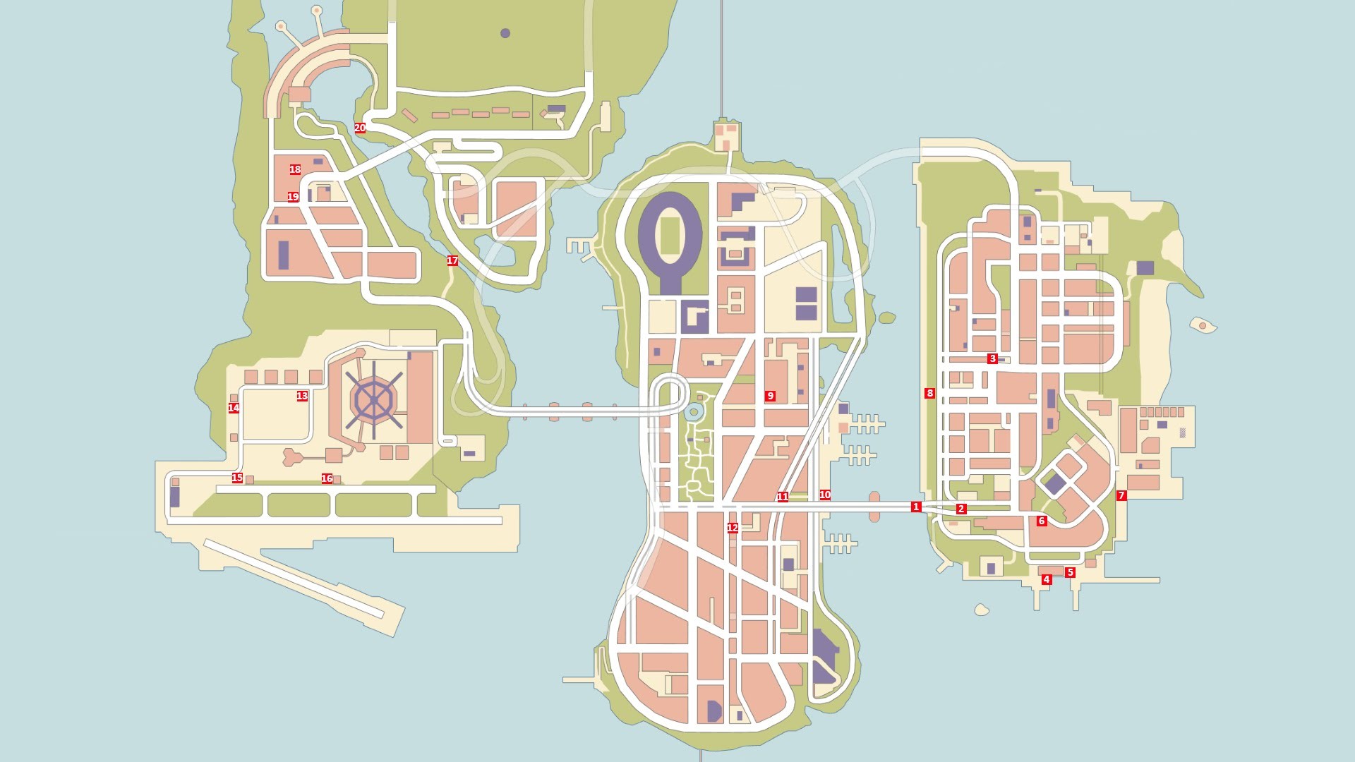 Grand Theft Auto III - Shoreside Vale, Liberty City. The map