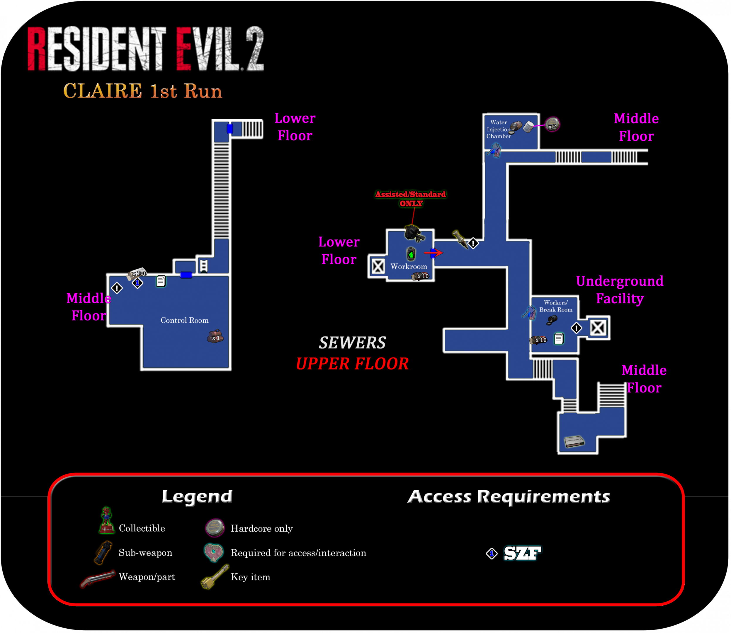 RE2, Claire Part A / B Walkthrough List