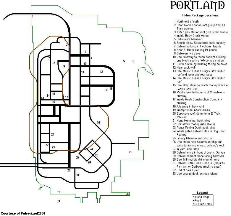 Grand Theft Auto III Hidden Packages Map: Shoreside Vale Map for